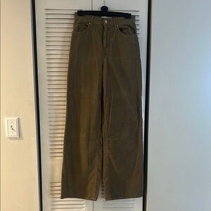 High-Waisted Olive Green Wide-Leg Pants